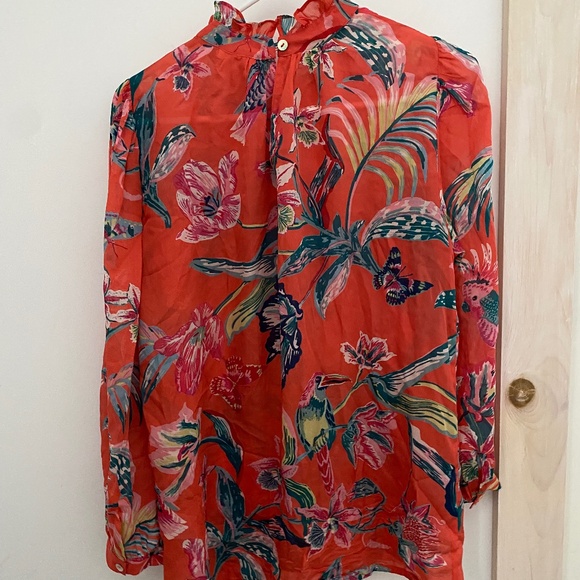 Banjanan Bird Silk Blouse Sz. S Tropical - Picture 3 of 3